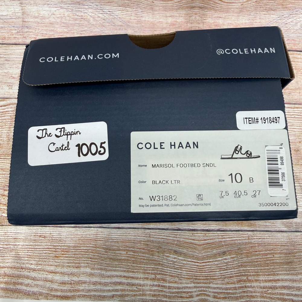 Cole Haan Marisol Footbed Sandals Black Leather Gold Buckle Slides‎ W31882 W 10 - Picture 8 of 8